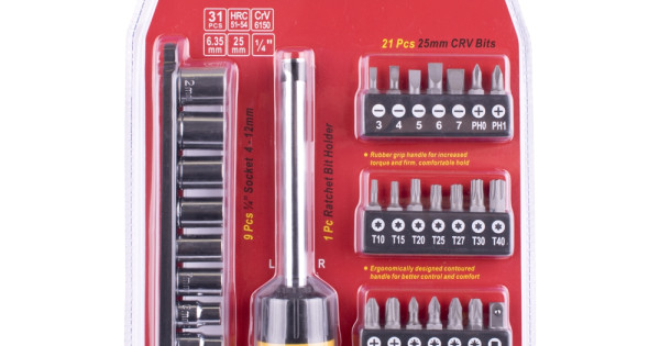 31PC SCREWDRIVER RATCHET T HANDLE BIT SET